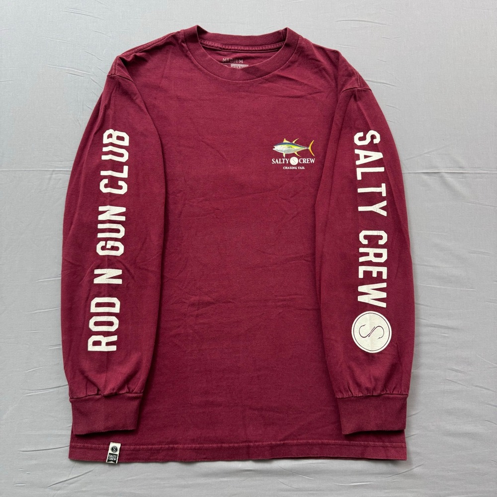 Salty Crew Chasing Tail Long Sleeve Shirt Mens Medium Burgundy Rod N Gun Club